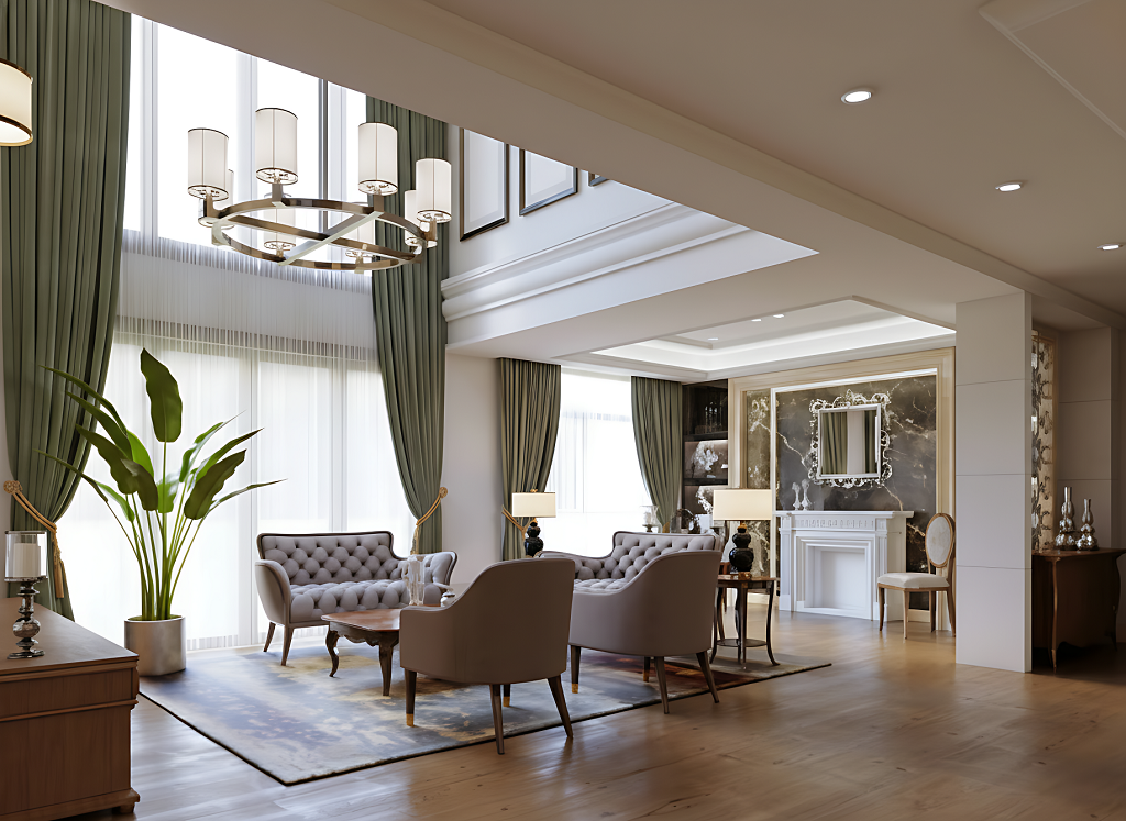 modern high ceiling living room