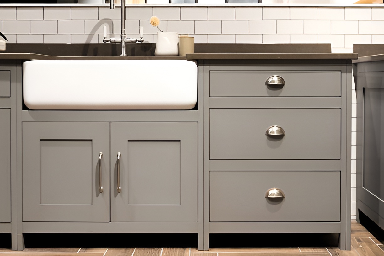 gray kitchen cabinets with different handles